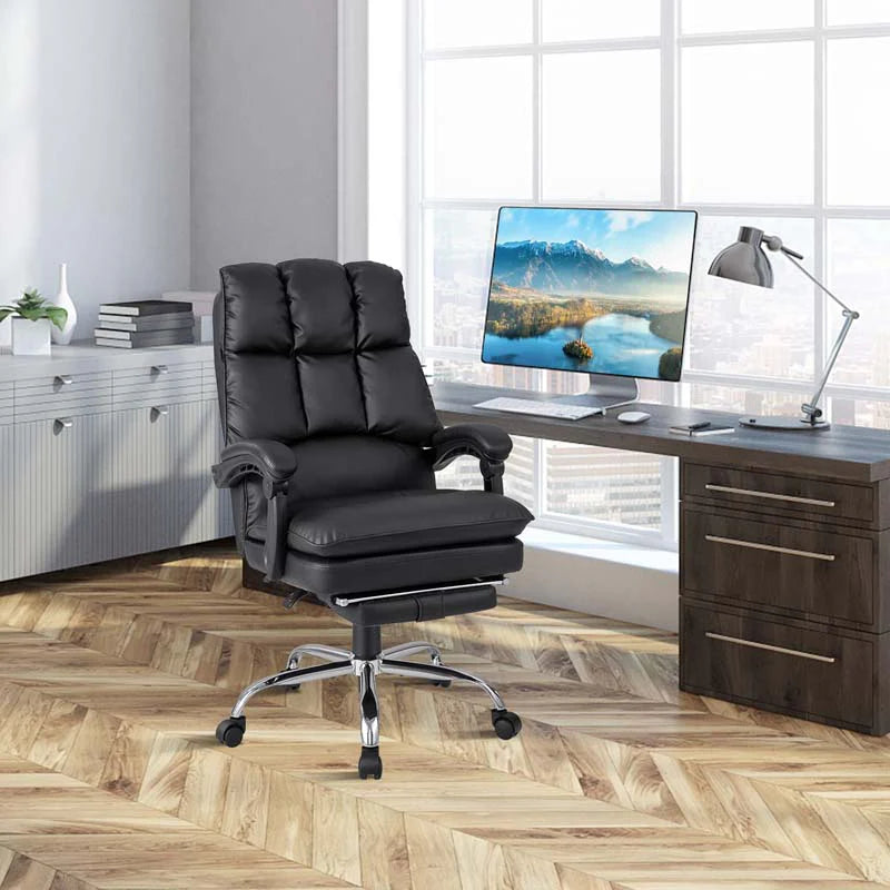 Adjustable Executive Office Reclining Chair With Retractable Footrest 330 Lbs Pu Leather Swivel Computer Desk Chair For Office Home - Comfortable And Ergonomic Design