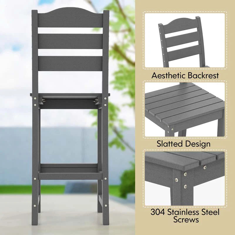 Outdoor Hdpe Bar Stool Patio Tall Bar Chair With Backrest And Footrest 30 Inches Counter Height Barstools For Garden Backyard - Comfortable And Ergonomic Design