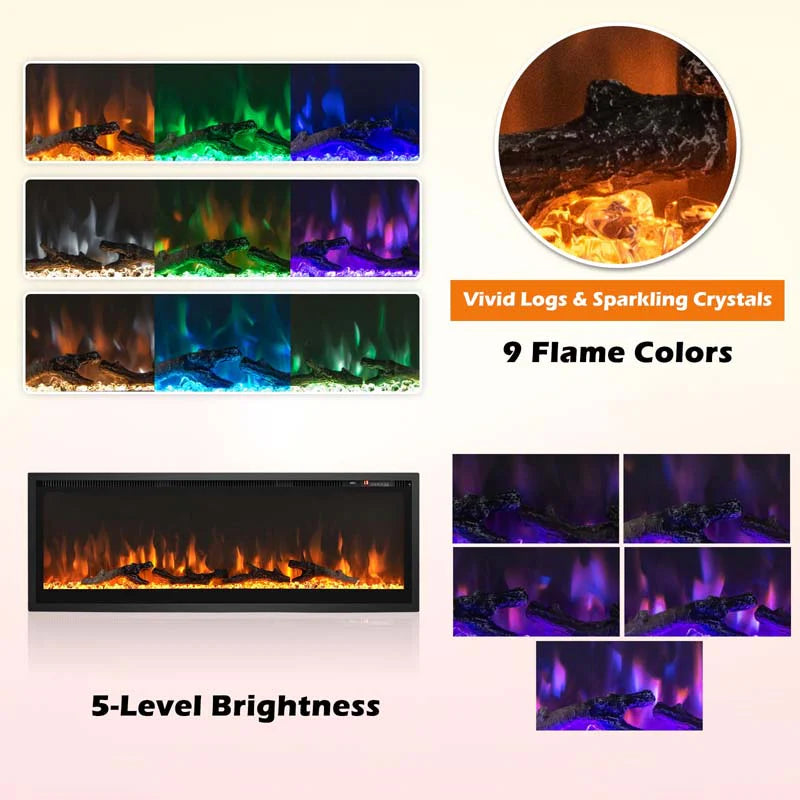 360390394203903950Quot Wide Electric Fireplace Recessedwall Mountedfreestanding 750W1500W Linear Fireplace Heater Insert With 9 Flame Color