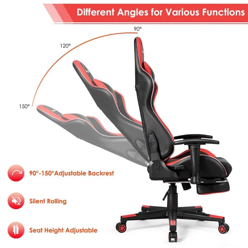 Led Massage Gaming Chair Height Adjustable Racing Computer Office Chair With Footrest Ergonomic High Back Pu Swivel Game Chair - Comfortable And Ergonomic Design