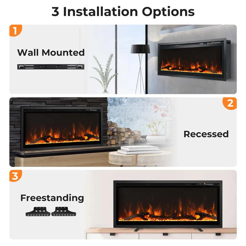 360390394203903950Quot Wide Electric Fireplace Recessedwall Mountedfreestanding 750W1500W Linear Fireplace Heater Insert With 9 Flame Color