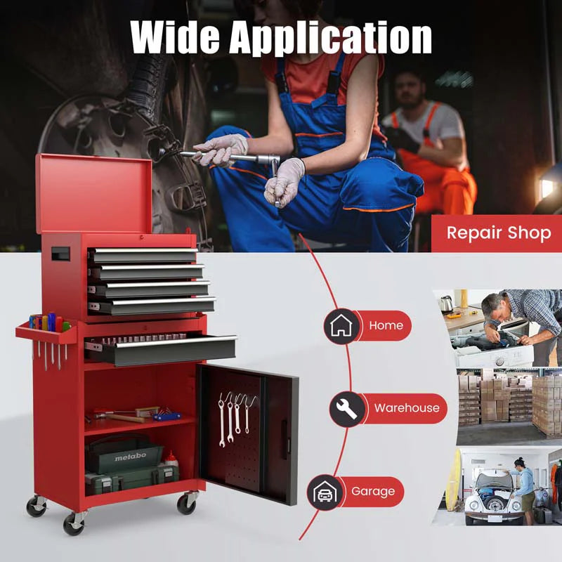 2 In 1 Rolling Tool Chest 5 Drawer Tool Storage Cabinet With Wheels Adjustable Shelf Tool Box Organizer For Garage Warehouse Workshop - Durable Tools For Home Projects