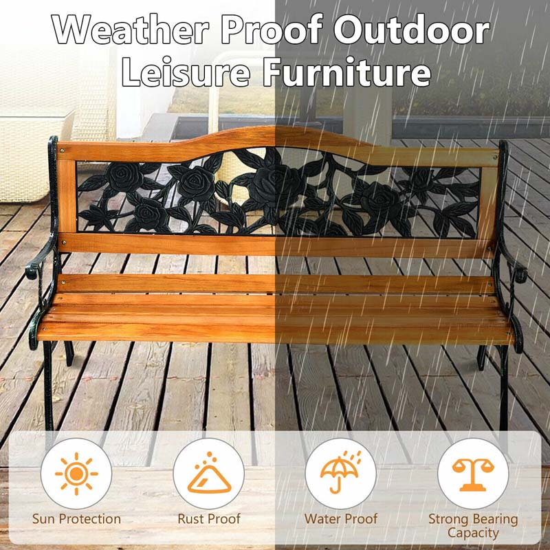50Quot Garden Park Bench Cast Iron Amp Hardwood Weatherproof Outdoor Bench Patio Porch Loveseat Chair - Comfortable And Ergonomic Design