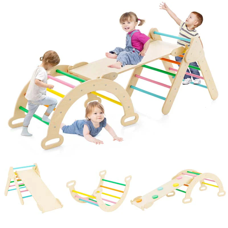 5 In 1 Montessori Wooden Climbing Toys For Toddlers Arch Climber Ladder With Sliding Ramp Kids Triangle Climber Play Gym Set - High Quality Set For Everyday Use
