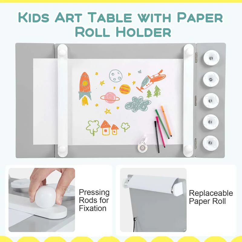 3 In 1 Wood Kids Art Table Amp Easel Set With 2 Chairs 6 Storage Bins Paper Roller Paint Cups Toddler Crafts Activity Table Chair Set - High Quality Set For Everyday Use