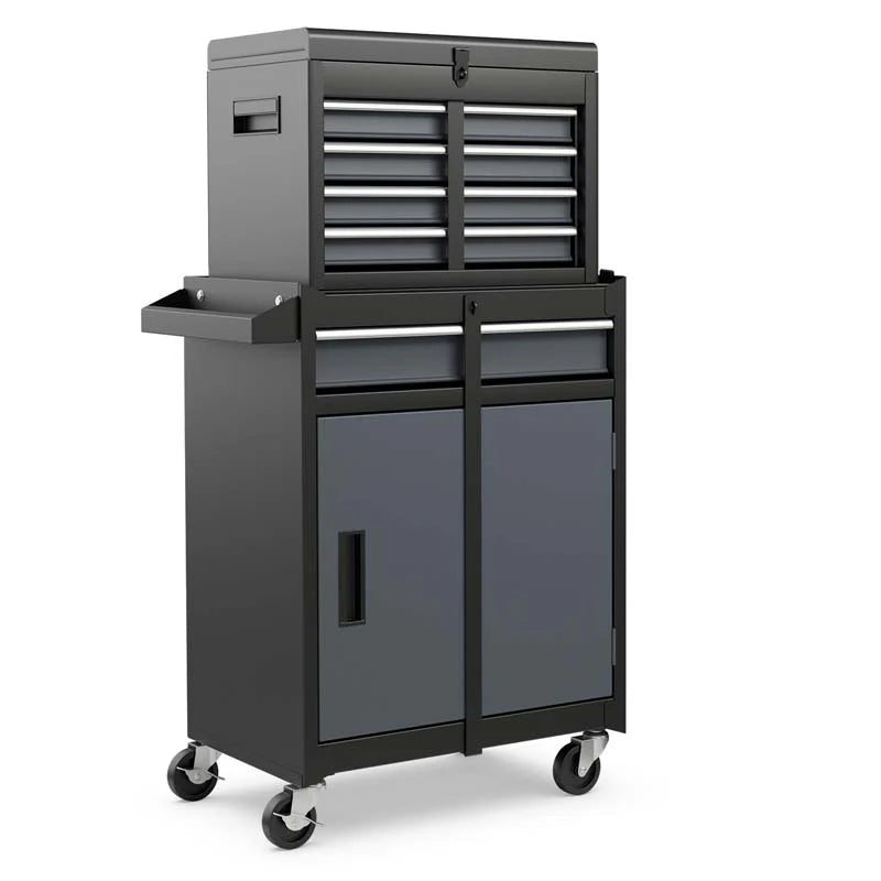 2 In 1 Rolling Tool Chest 5 Drawer Tool Storage Cabinet With Wheels Adjustable Shelf Tool Box Organizer For Garage Warehouse Workshop - Durable Tools For Home Projects