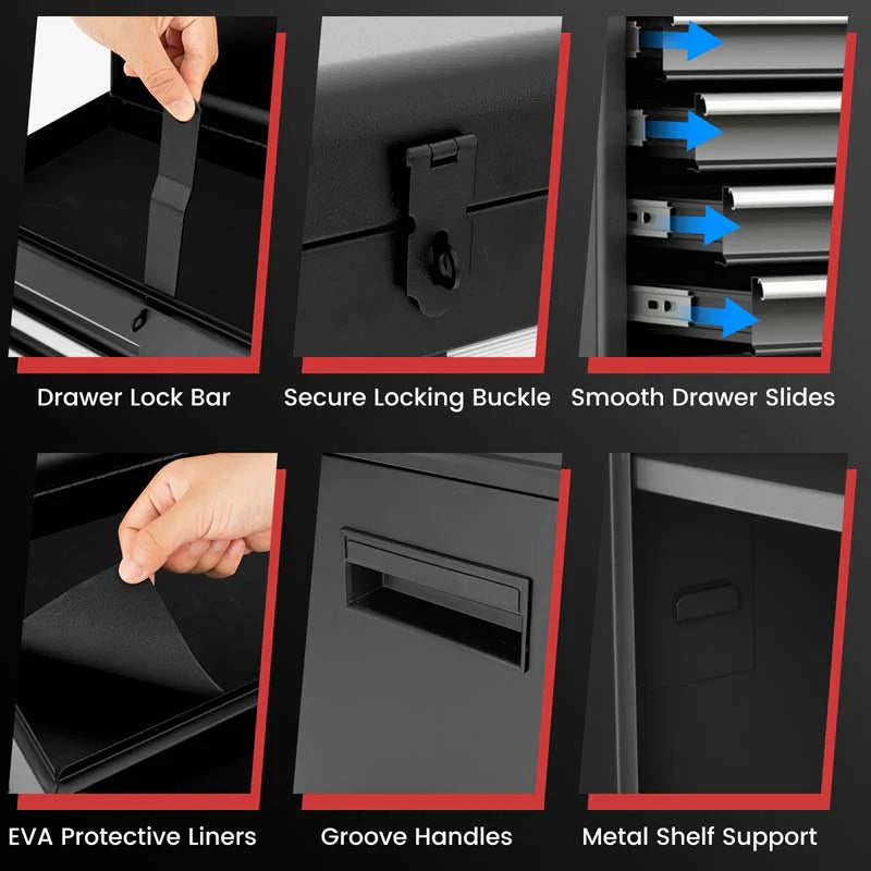 2 In 1 Rolling Tool Chest 5 Drawer Tool Storage Cabinet With Wheels Adjustable Shelf Tool Box Organizer For Garage Warehouse Workshop - Durable Tools For Home Projects