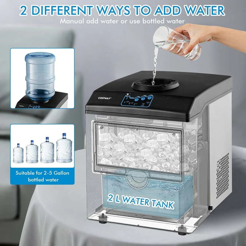 48Lbs24H 2 In 1 Stainless Steel Countertop Ice Maker Machine With Chilled Water Dispenser Amp 5Lbs Ice Storage Basket