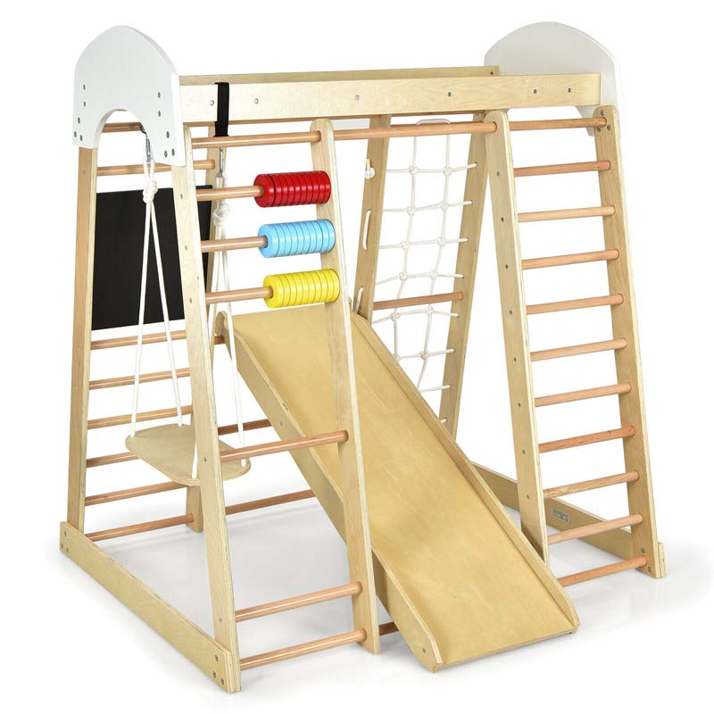 8 In 1 Wooden Climbing Toys For Toddlers Kids Indoor Playground Jungle Gym Climber Playset With Slide