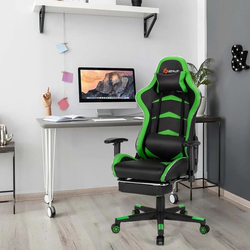 Led Massage Gaming Chair Height Adjustable Racing Computer Office Chair With Footrest Ergonomic High Back Pu Swivel Game Chair - Comfortable And Ergonomic Design
