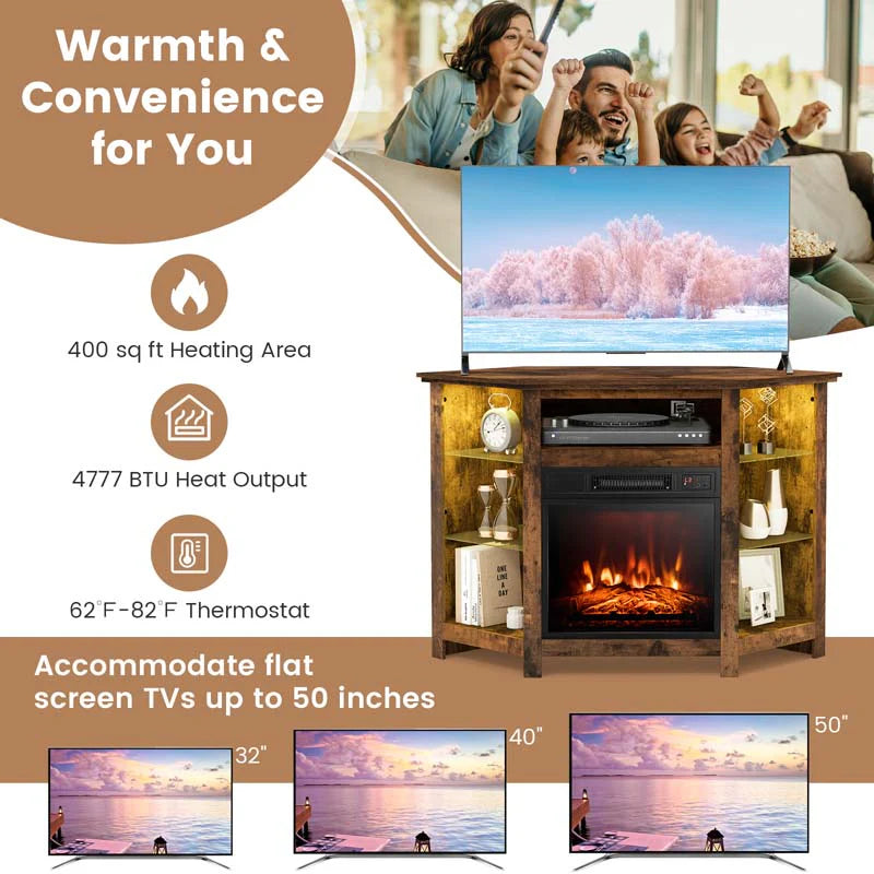 Modern Corner Fireplace Tv Stand With Led Lights For Tvs Up To 50Quot Entertainment Center With Electric Fireplace Amp App Control