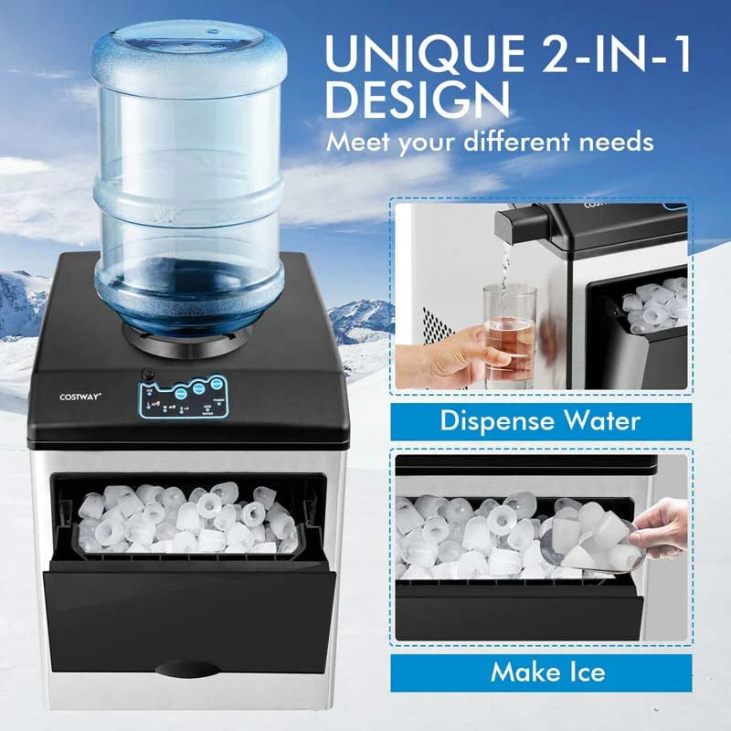 48Lbs24H 2 In 1 Stainless Steel Countertop Ice Maker Machine With Chilled Water Dispenser Amp 5Lbs Ice Storage Basket