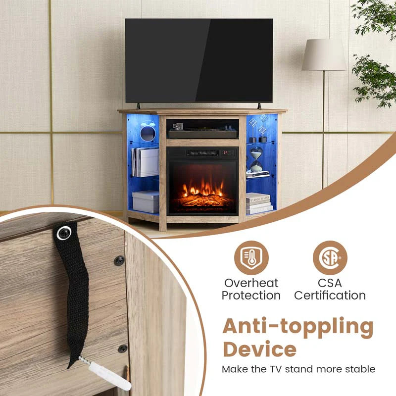 Modern Corner Fireplace Tv Stand With Led Lights For Tvs Up To 50Quot Entertainment Center With Electric Fireplace Amp App Control