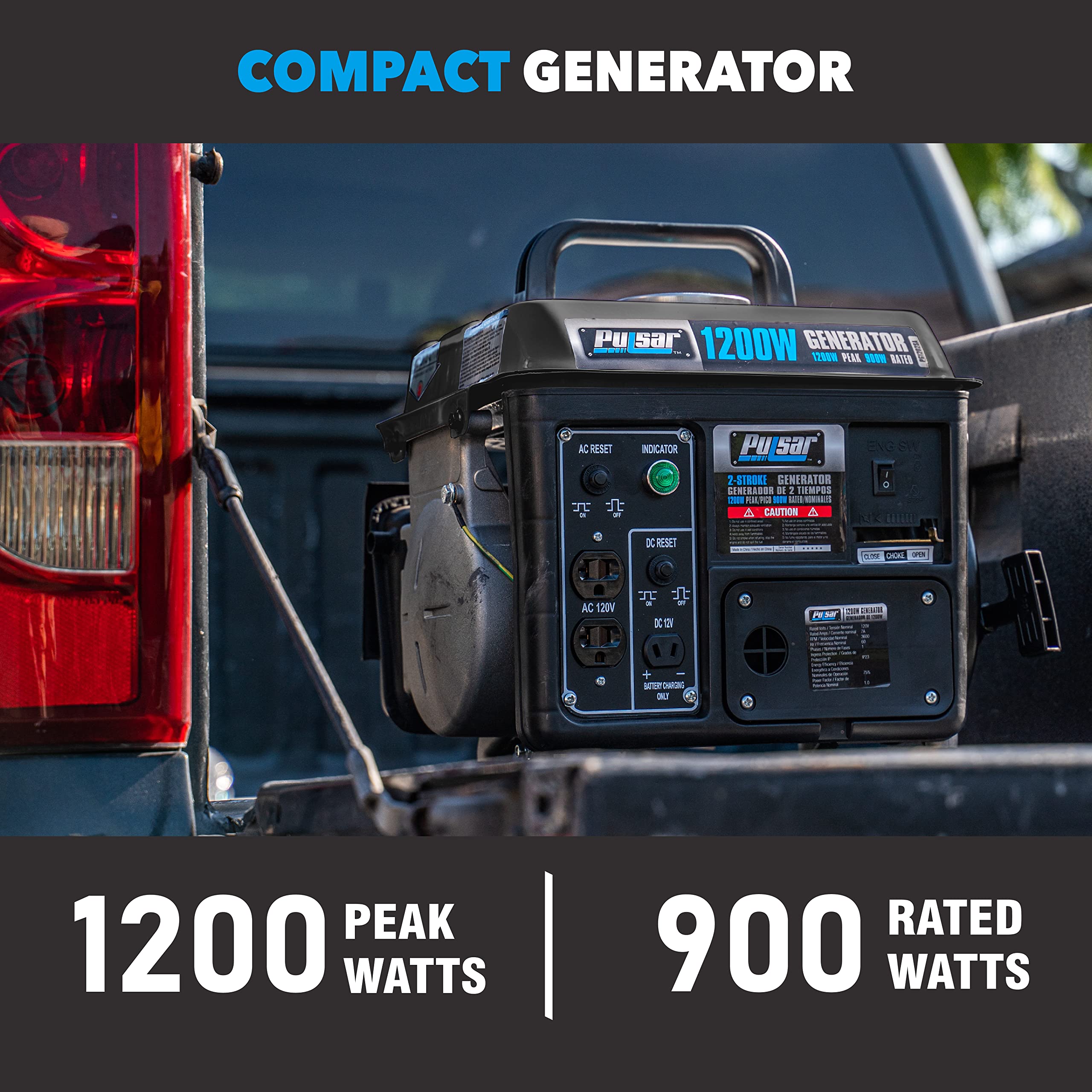 Pulsar G1200SG 1,200W Carrying Handle Gas-Powered Portable Generator, 1200w, Black/Gray