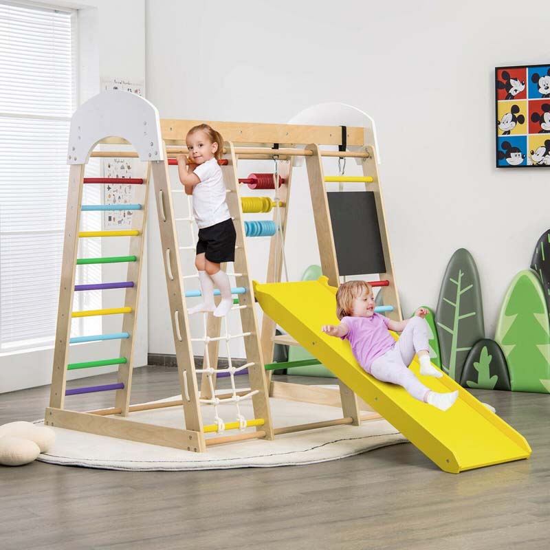 8 In 1 Wooden Climbing Toys For Toddlers Kids Indoor Playground Jungle Gym Climber Playset With Slide