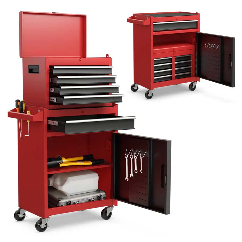 2 In 1 Rolling Tool Chest 5 Drawer Tool Storage Cabinet With Wheels Adjustable Shelf Tool Box Organizer For Garage Warehouse Workshop - Durable Tools For Home Projects