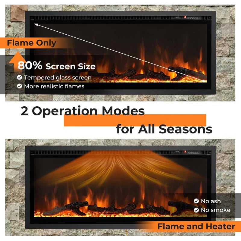 360390394203903950Quot Wide Electric Fireplace Recessedwall Mountedfreestanding 750W1500W Linear Fireplace Heater Insert With 9 Flame Color