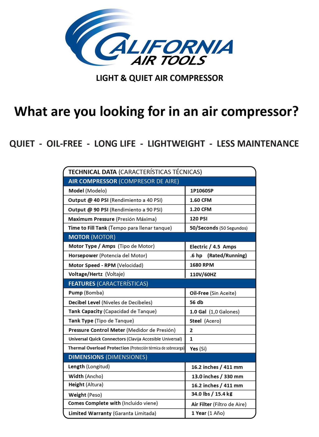 California Air Tools CAT 1P1060SP Compressor