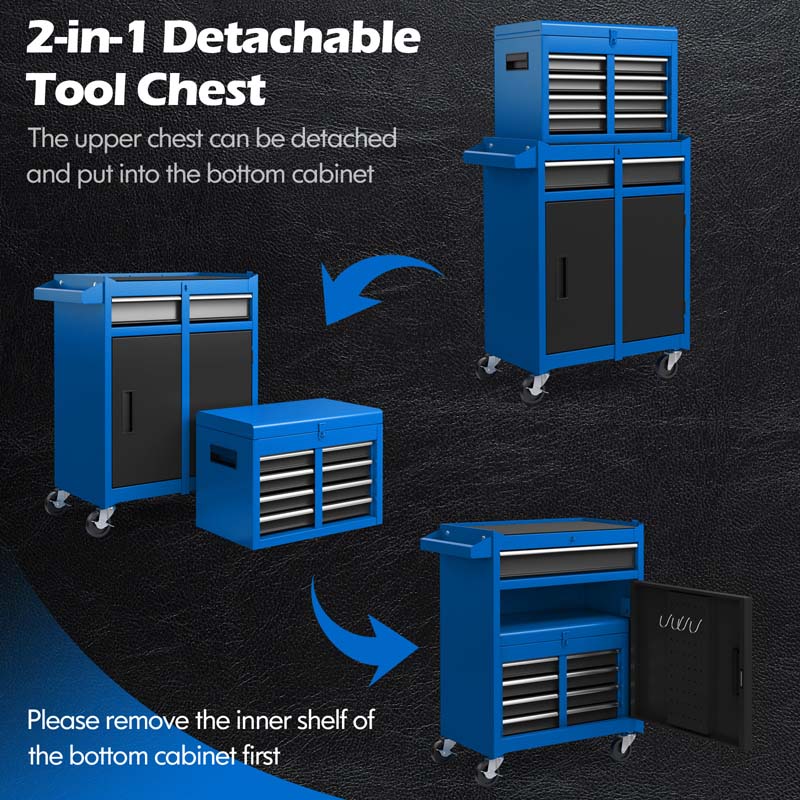 2 In 1 Rolling Tool Chest 5 Drawer Tool Storage Cabinet With Wheels Adjustable Shelf Tool Box Organizer For Garage Warehouse Workshop - Durable Tools For Home Projects