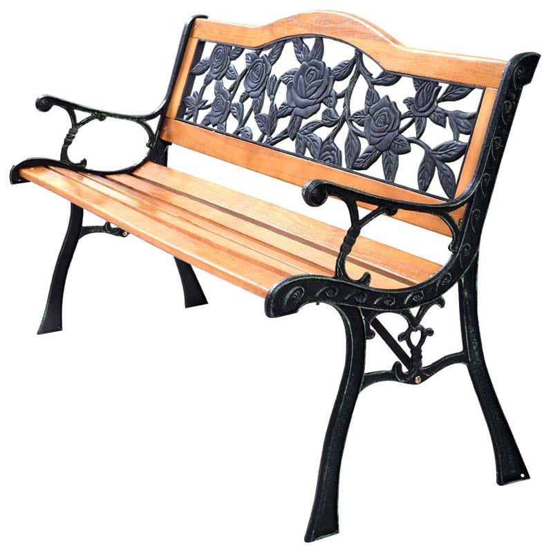 50Quot Garden Park Bench Cast Iron Amp Hardwood Weatherproof Outdoor Bench Patio Porch Loveseat Chair - Comfortable And Ergonomic Design