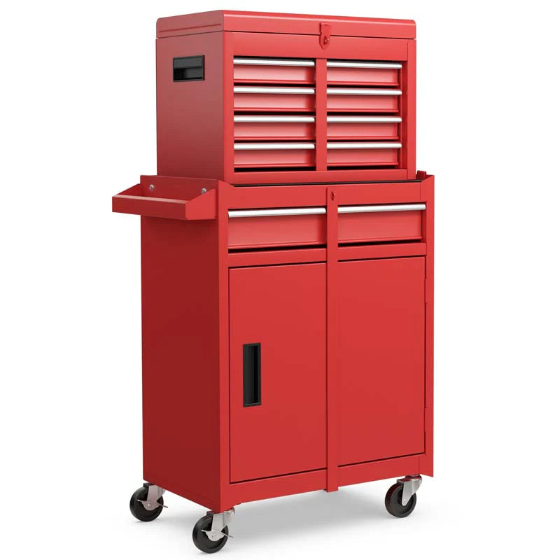 2 In 1 Rolling Tool Chest 5 Drawer Tool Storage Cabinet With Wheels Adjustable Shelf Tool Box Organizer For Garage Warehouse Workshop - Durable Tools For Home Projects