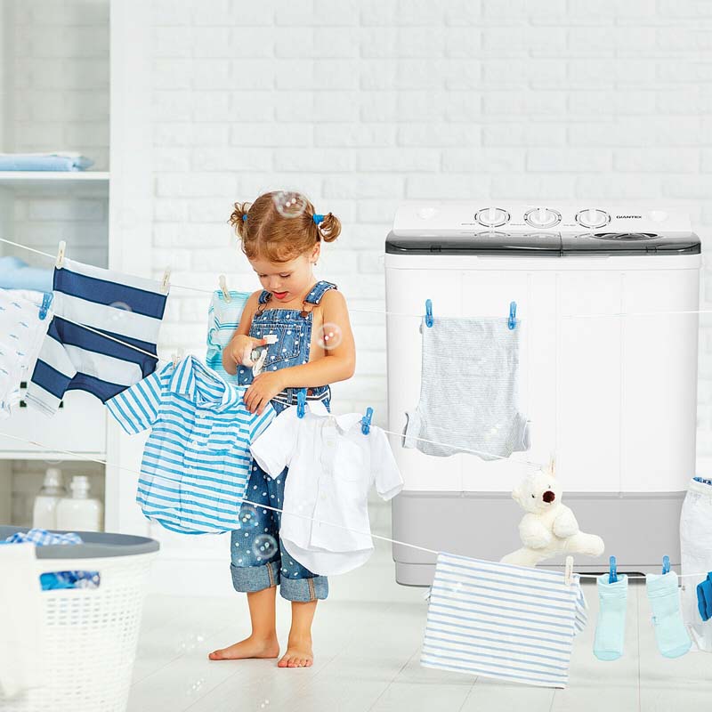 22 Lbs 2 In 1 Portable Washing Machine With Drain Pump Twin Tub Top Load Washer Dryer Combo For Rv Apartment