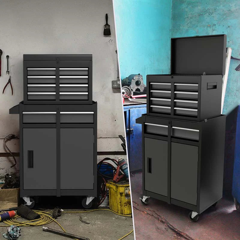 2 In 1 Rolling Tool Chest 5 Drawer Tool Storage Cabinet With Wheels Adjustable Shelf Tool Box Organizer For Garage Warehouse Workshop - Durable Tools For Home Projects