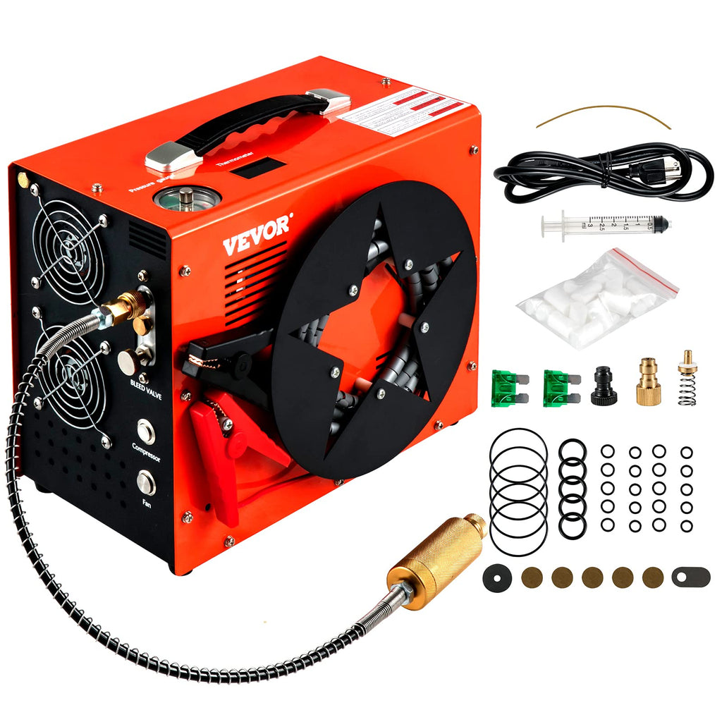 VEVOR PCP Air Compressor, Auto-stop Powered by DC 12V Car or Home AC 110V/220V, 4500Psi/30Mpa/300Bar w/Built-in Water/Oil Adapter &amp; Cooling Fan for Paintball, Scuba, Air Rifle