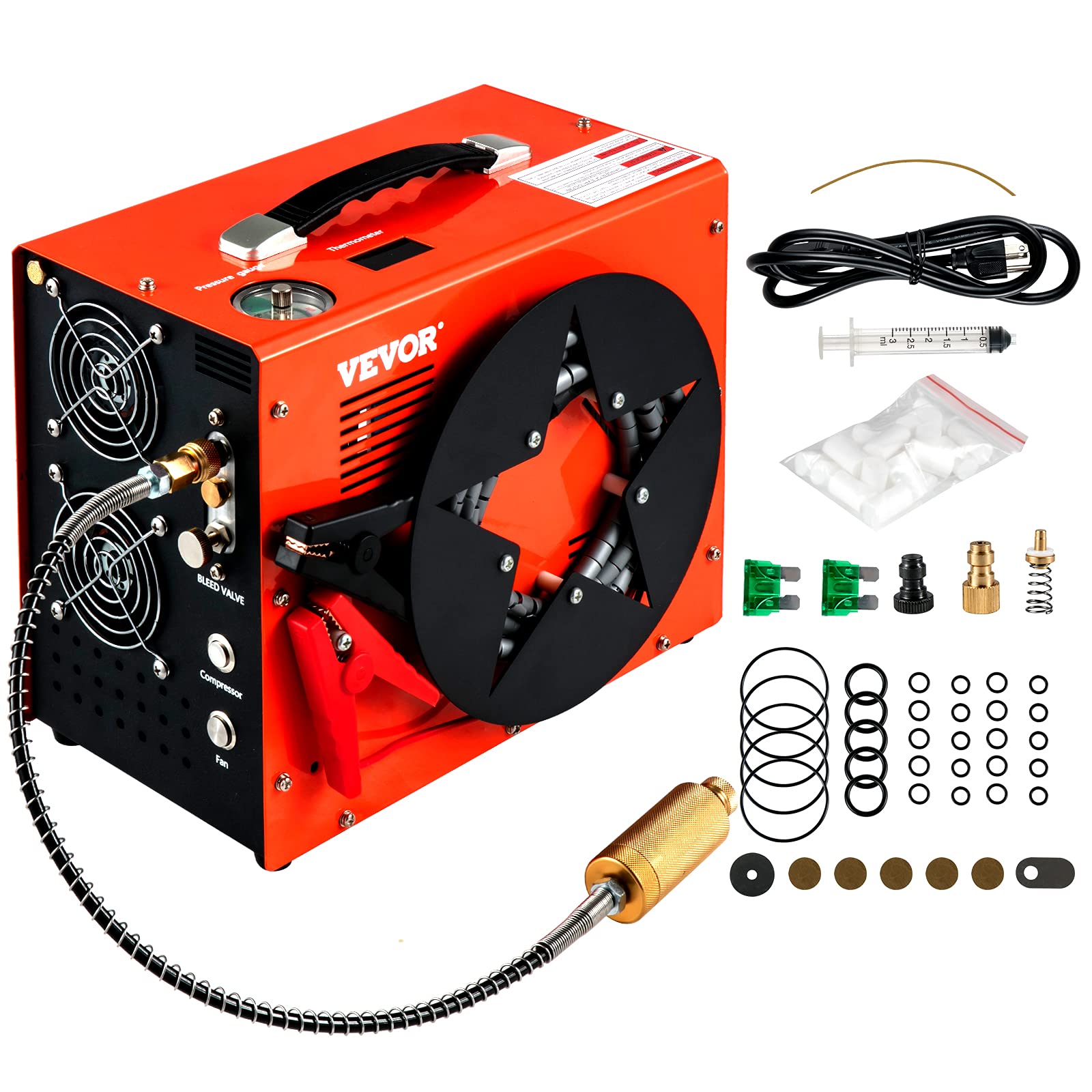 VEVOR PCP Air Compressor, Auto-stop Powered by DC 12V Car or Home AC 110V/220V, 4500Psi/30Mpa/300Bar w/Built-in Water/Oil Adapter &amp; Cooling Fan for Paintball, Scuba, Air Rifle