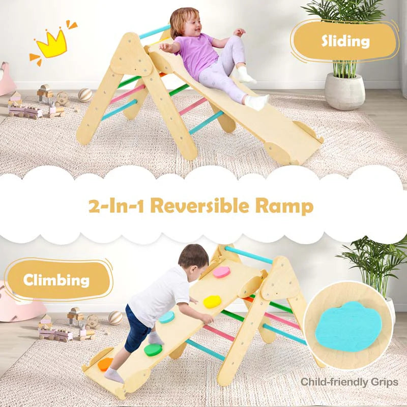 5 In 1 Montessori Wooden Climbing Toys For Toddlers Arch Climber Ladder With Sliding Ramp Kids Triangle Climber Play Gym Set - High Quality Set For Everyday Use