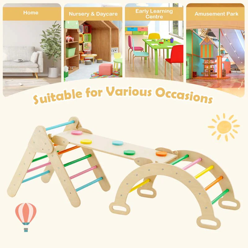 5 In 1 Montessori Wooden Climbing Toys For Toddlers Arch Climber Ladder With Sliding Ramp Kids Triangle Climber Play Gym Set - High Quality Set For Everyday Use