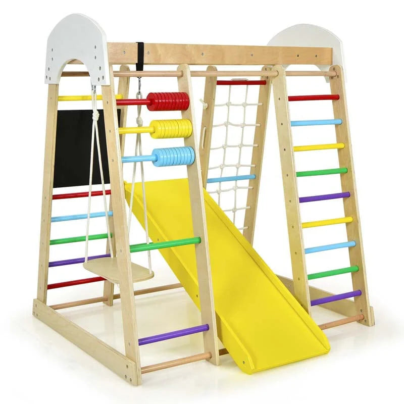 8 In 1 Wooden Climbing Toys For Toddlers Kids Indoor Playground Jungle Gym Climber Playset With Slide