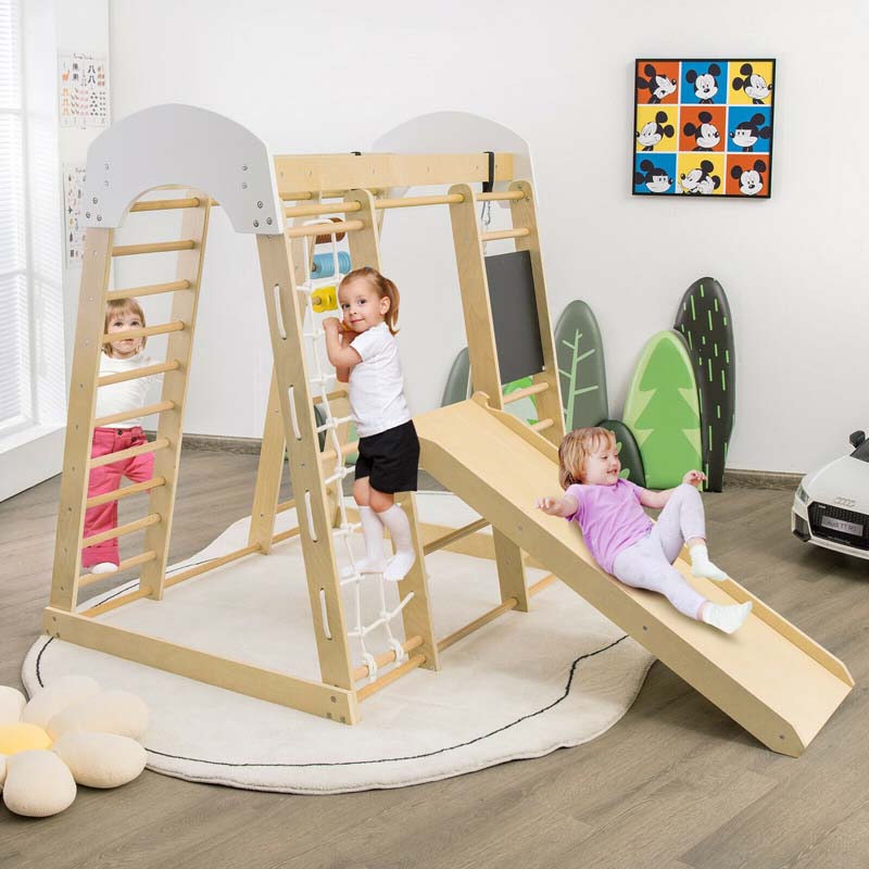 8 In 1 Wooden Climbing Toys For Toddlers Kids Indoor Playground Jungle Gym Climber Playset With Slide