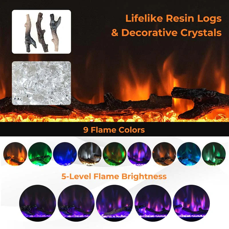 360390394203903950Quot Wide Electric Fireplace Recessedwall Mountedfreestanding 750W1500W Linear Fireplace Heater Insert With 9 Flame Color