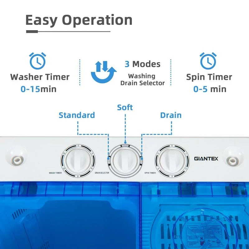 22 Lbs 2 In 1 Portable Washing Machine With Drain Pump Twin Tub Top Load Washer Dryer Combo For Rv Apartment