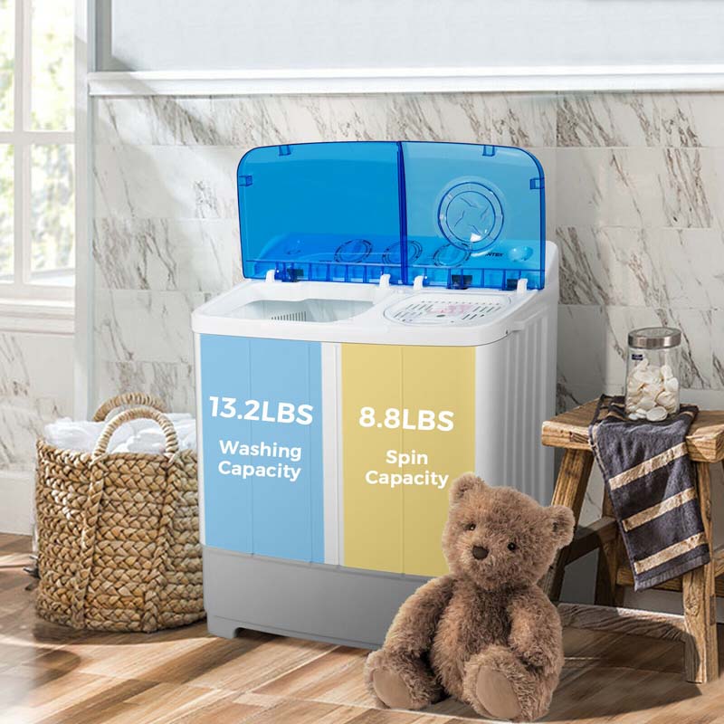 22 Lbs 2 In 1 Portable Washing Machine With Drain Pump Twin Tub Top Load Washer Dryer Combo For Rv Apartment