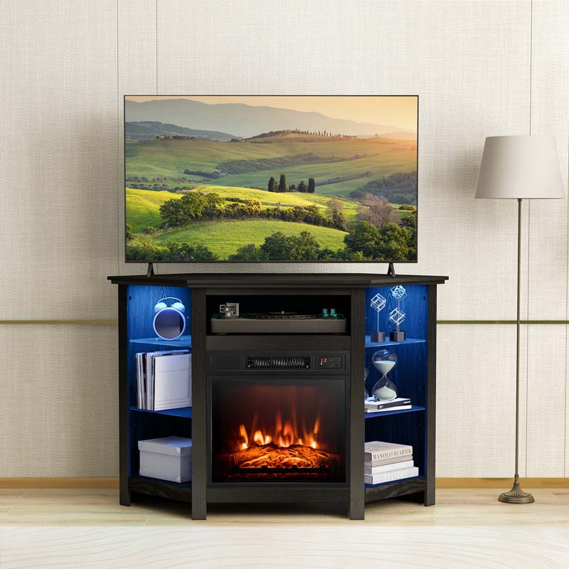 Modern Corner Fireplace Tv Stand With Led Lights For Tvs Up To 50Quot Entertainment Center With Electric Fireplace Amp App Control