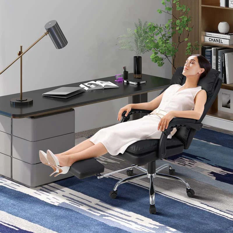 Adjustable Executive Office Reclining Chair With Retractable Footrest 330 Lbs Pu Leather Swivel Computer Desk Chair For Office Home - Comfortable And Ergonomic Design