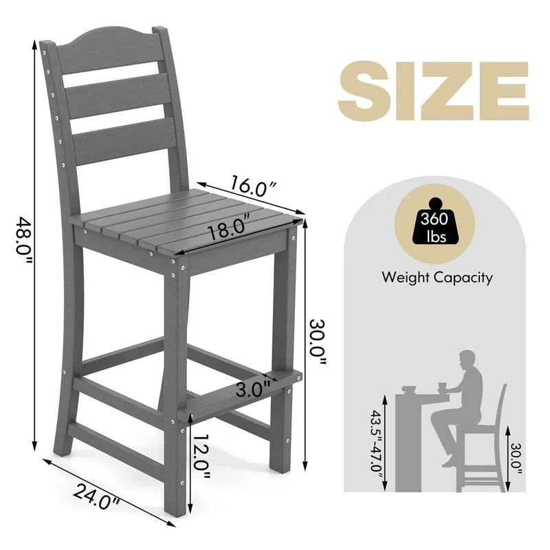 Outdoor Hdpe Bar Stool Patio Tall Bar Chair With Backrest And Footrest 30 Inches Counter Height Barstools For Garden Backyard - Comfortable And Ergonomic Design