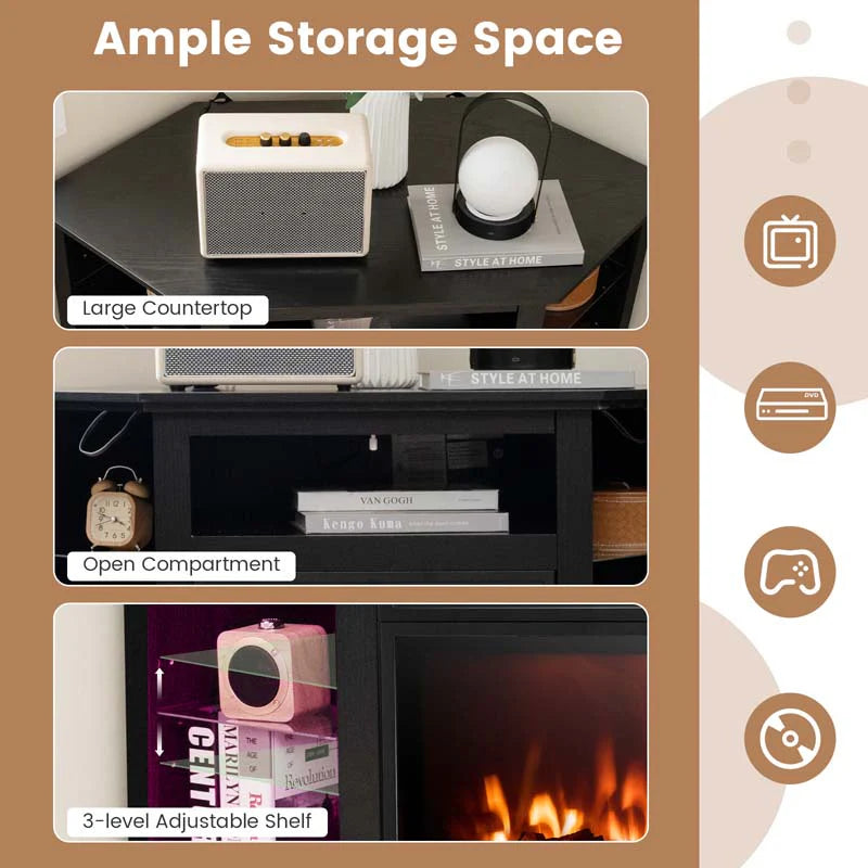 Modern Corner Fireplace Tv Stand With Led Lights For Tvs Up To 50Quot Entertainment Center With Electric Fireplace Amp App Control