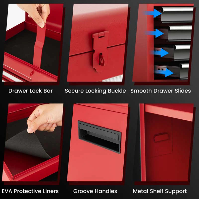 2 In 1 Rolling Tool Chest 5 Drawer Tool Storage Cabinet With Wheels Adjustable Shelf Tool Box Organizer For Garage Warehouse Workshop - Durable Tools For Home Projects