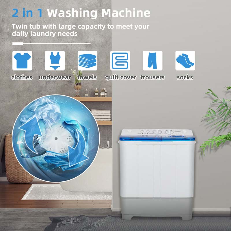 22 Lbs 2 In 1 Portable Washing Machine With Drain Pump Twin Tub Top Load Washer Dryer Combo For Rv Apartment