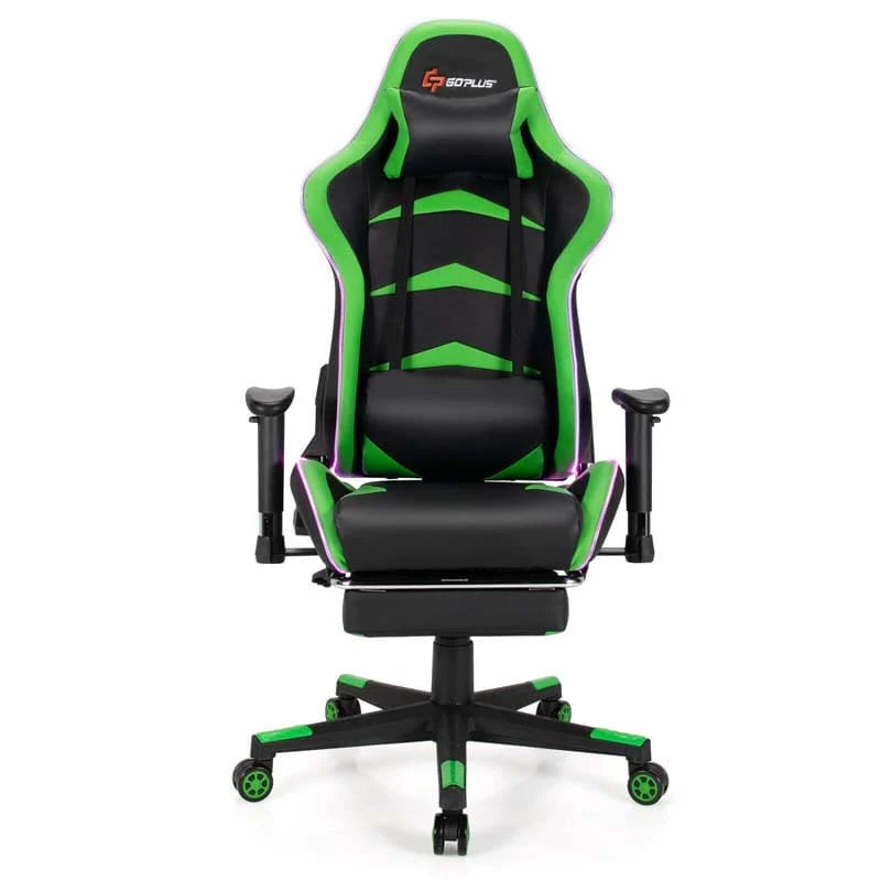 Led Massage Gaming Chair Height Adjustable Racing Computer Office Chair With Footrest Ergonomic High Back Pu Swivel Game Chair - Comfortable And Ergonomic Design