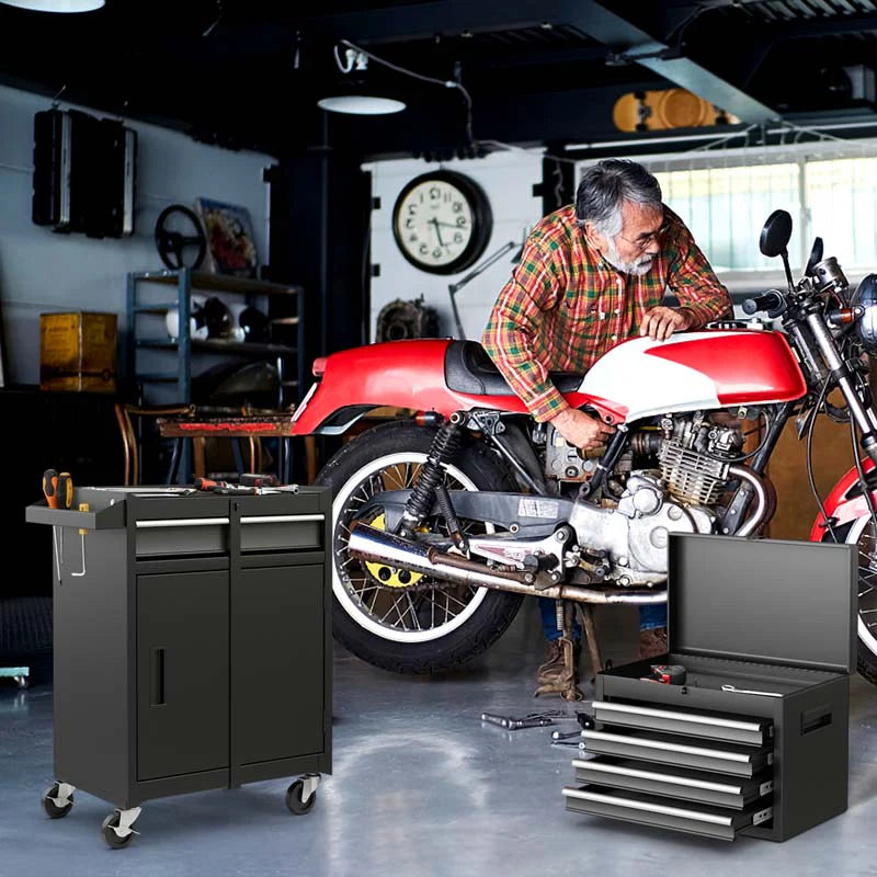 2 In 1 Rolling Tool Chest 5 Drawer Tool Storage Cabinet With Wheels Adjustable Shelf Tool Box Organizer For Garage Warehouse Workshop - Durable Tools For Home Projects