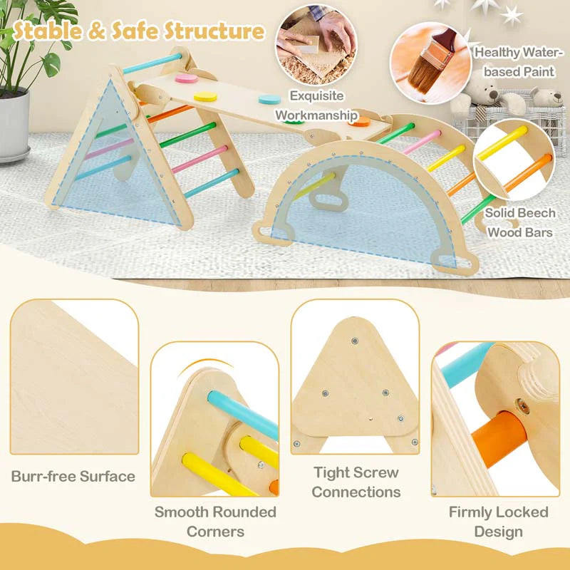 5 In 1 Montessori Wooden Climbing Toys For Toddlers Arch Climber Ladder With Sliding Ramp Kids Triangle Climber Play Gym Set - High Quality Set For Everyday Use
