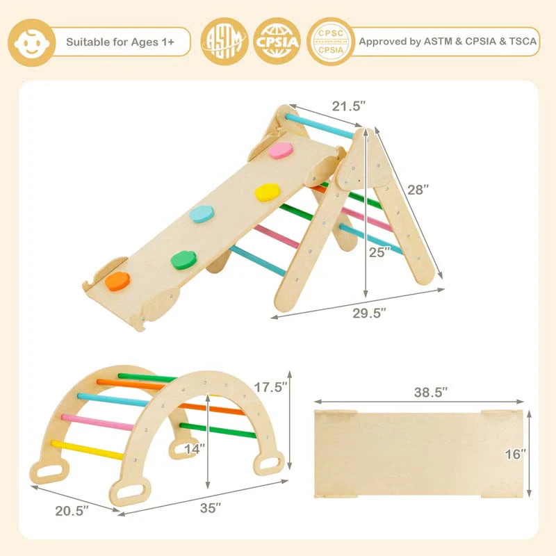 5 In 1 Montessori Wooden Climbing Toys For Toddlers Arch Climber Ladder With Sliding Ramp Kids Triangle Climber Play Gym Set - High Quality Set For Everyday Use