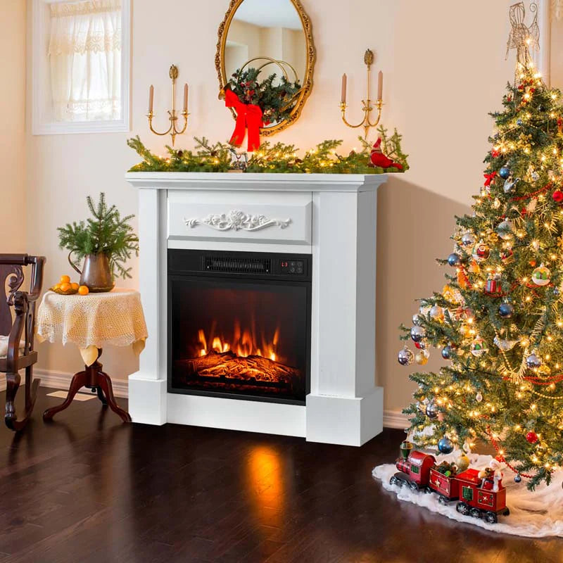 32Quot Solid Electric Fireplace With Mantel 1400W Freestanding Mantel Fireplace Heater With Remote Control Thermostat 6H Timer