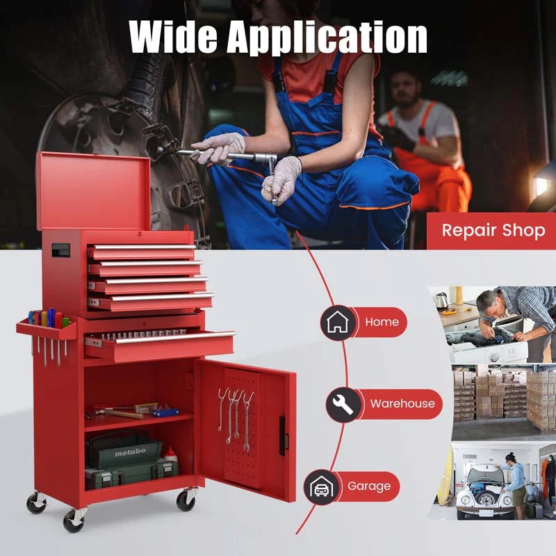 2 In 1 Rolling Tool Chest 5 Drawer Tool Storage Cabinet With Wheels Adjustable Shelf Tool Box Organizer For Garage Warehouse Workshop - Durable Tools For Home Projects