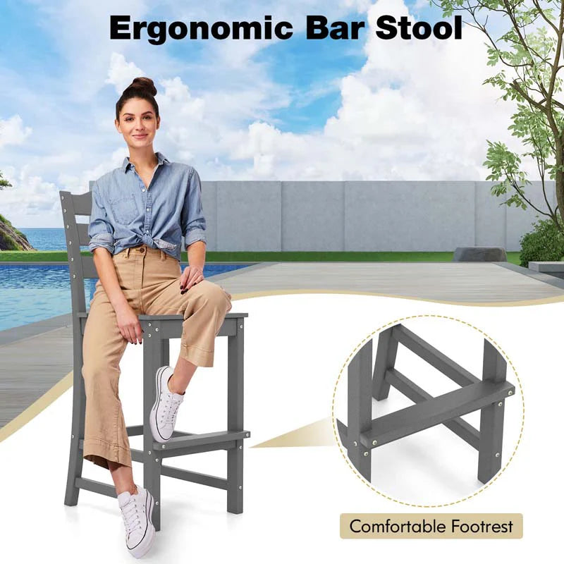 Outdoor Hdpe Bar Stool Patio Tall Bar Chair With Backrest And Footrest 30 Inches Counter Height Barstools For Garden Backyard - Comfortable And Ergonomic Design