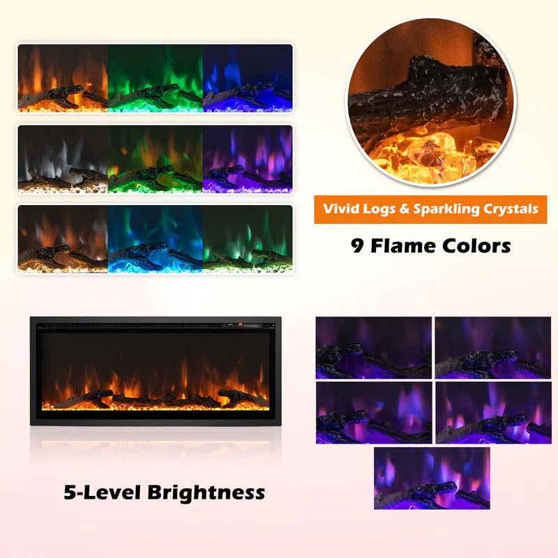 360390394203903950Quot Wide Electric Fireplace Recessedwall Mountedfreestanding 750W1500W Linear Fireplace Heater Insert With 9 Flame Color